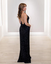 black sequin evening gown